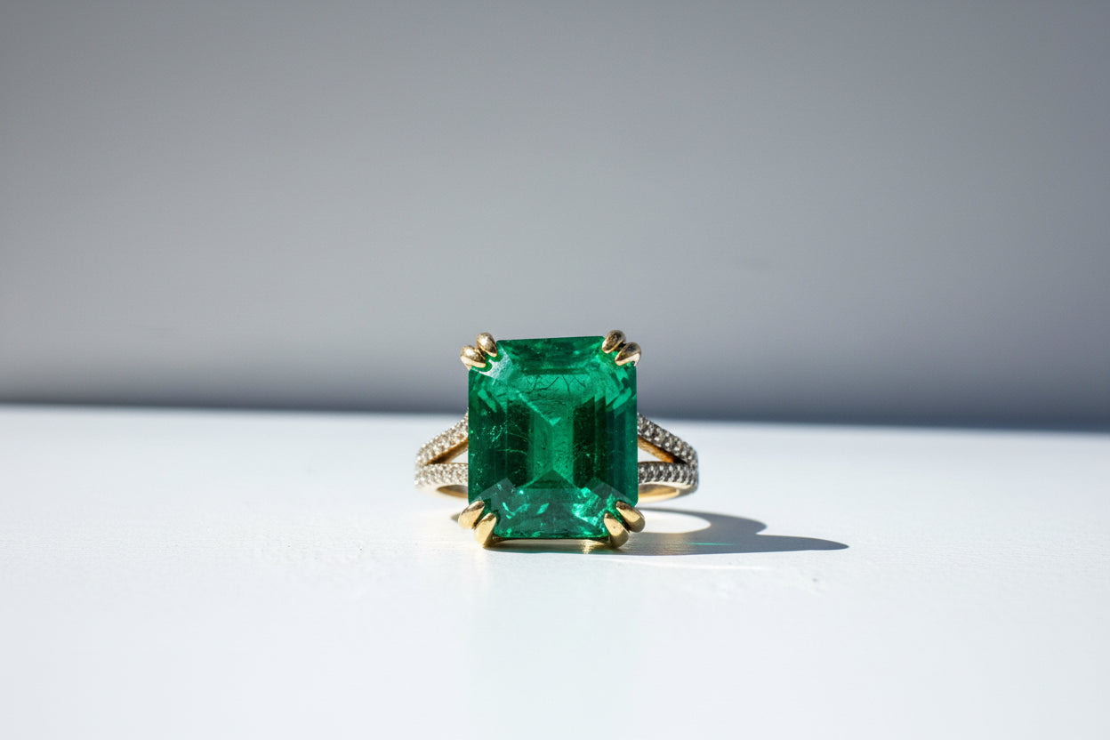 18k Emerald Ring with natural diamonds 7'
