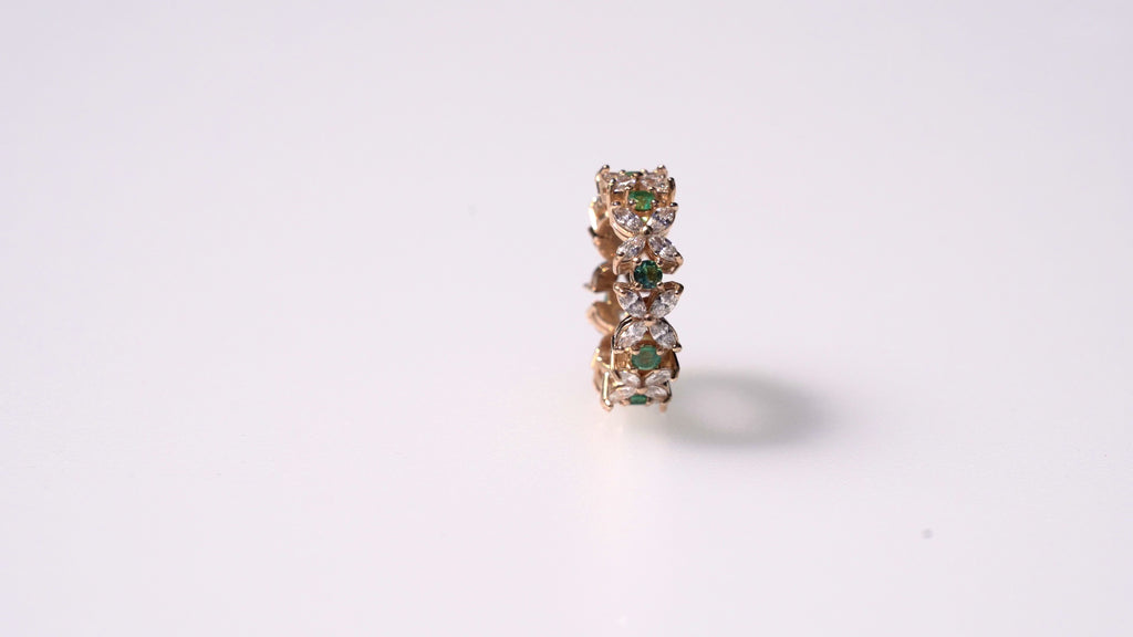 Esmerald and Diamonds band 18k 8'
